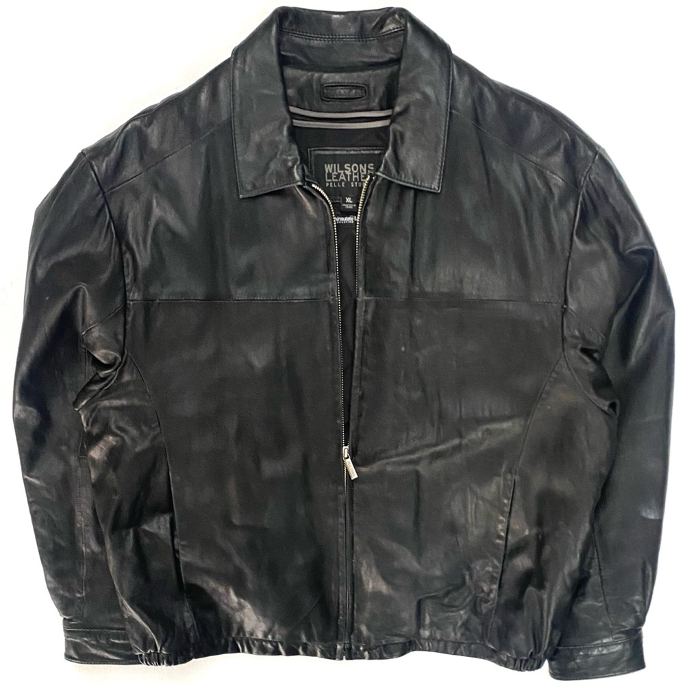 Vintage Wilsons Leather Pelle Studio Mens Black Leather Aviator Bomber Jacket XL